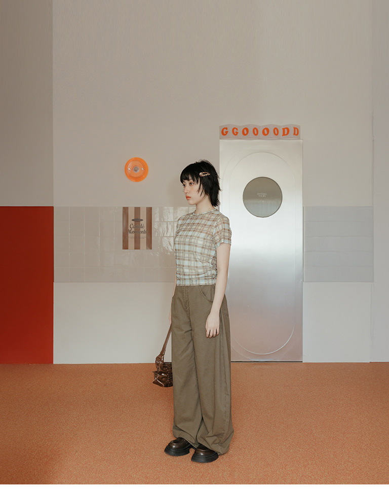 チェックサイドギャザーシアートップス 3色展開