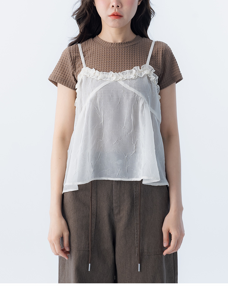 フリルネックキャミソール ホワイト