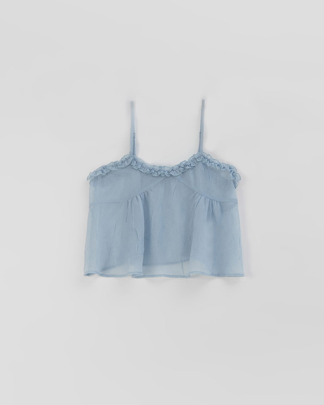 フリルネックキャミソール ブルー
