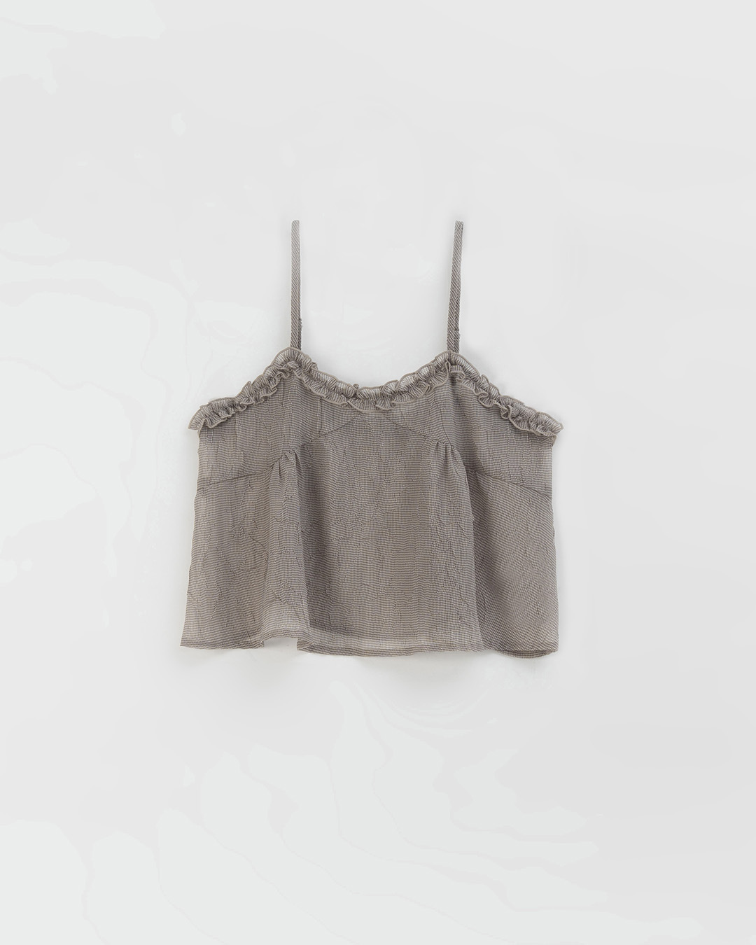 フリルネックキャミソール ブラウン