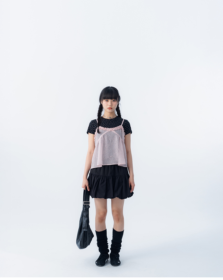 フリルネックキャミソール ピンク