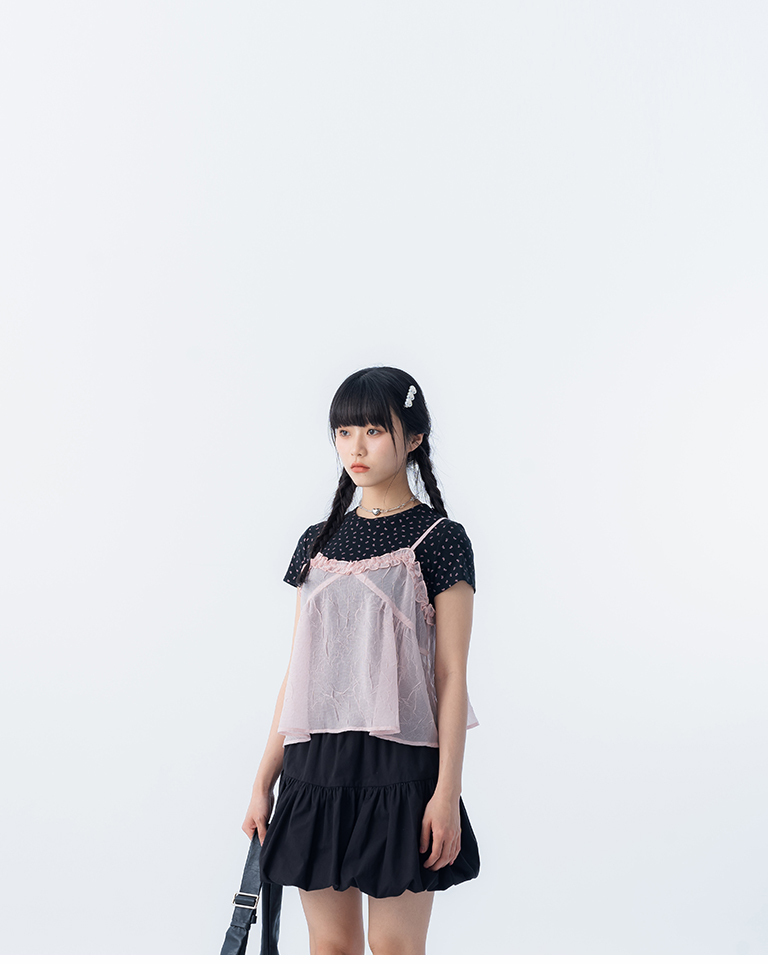 フリルネックキャミソール ピンク