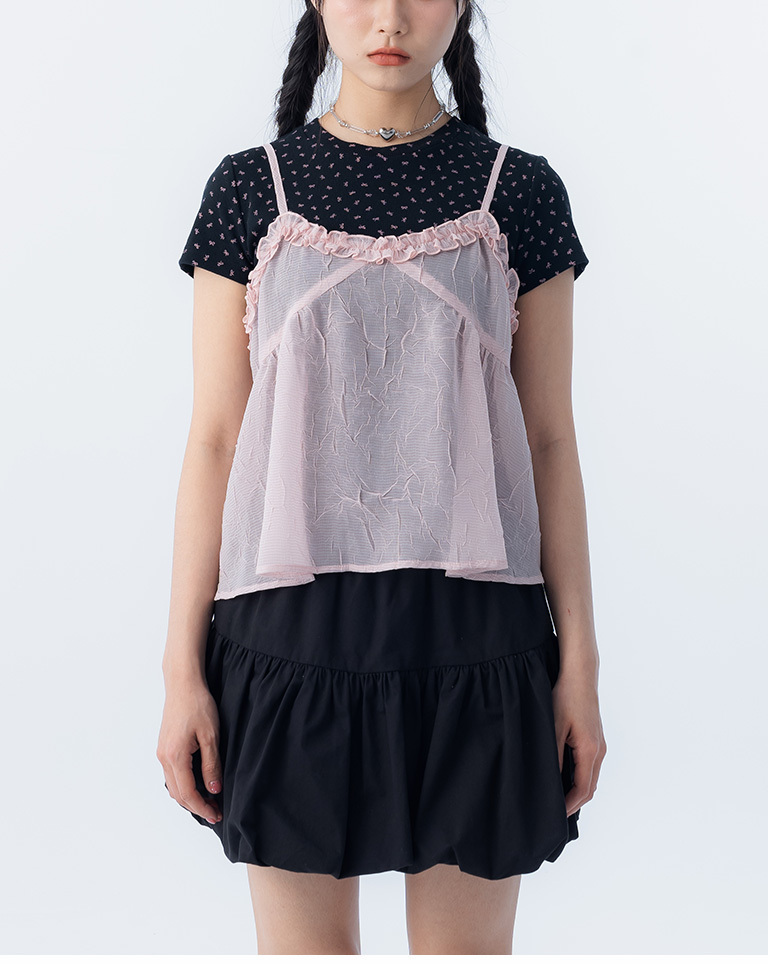 フリルネックキャミソール ピンク