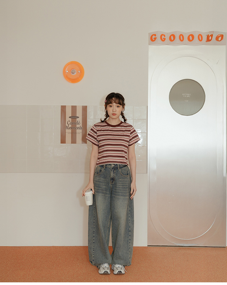 ストライプショート丈トップス 3色展開