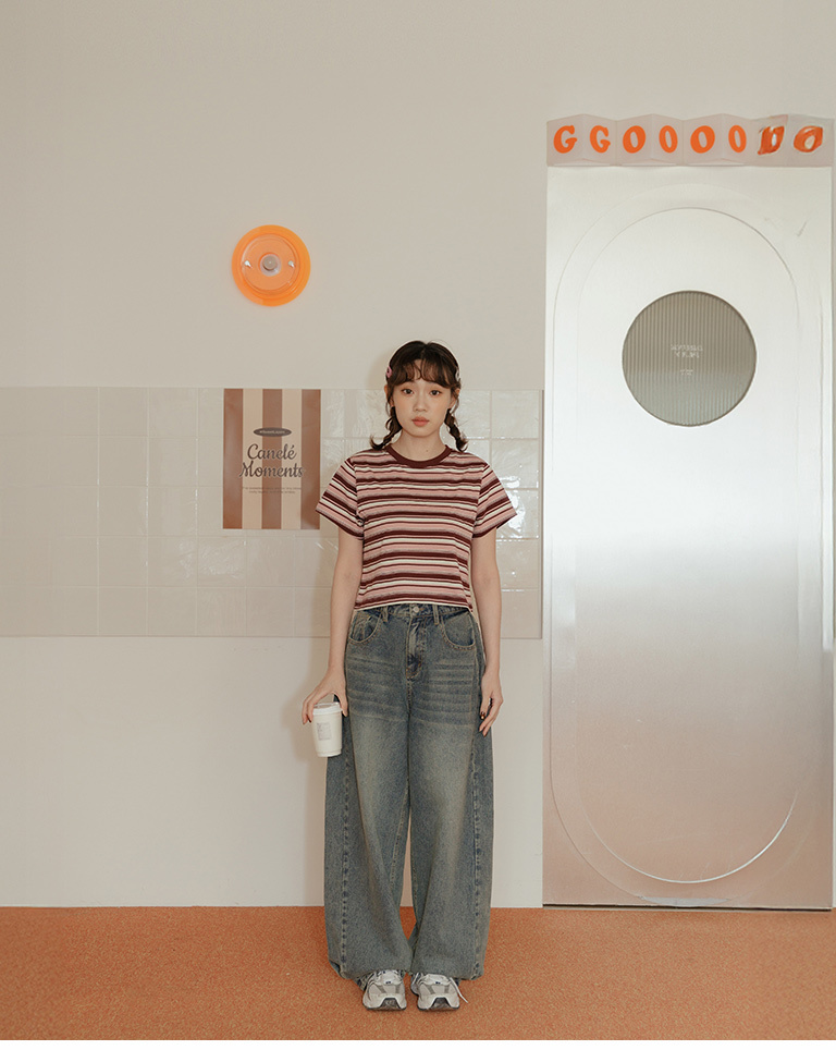 ストライプショート丈トップス 3色展開