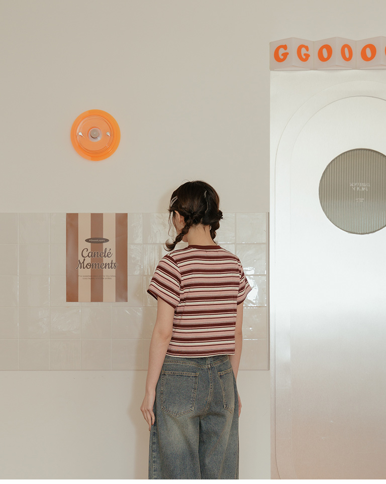 ストライプショート丈トップス 3色展開