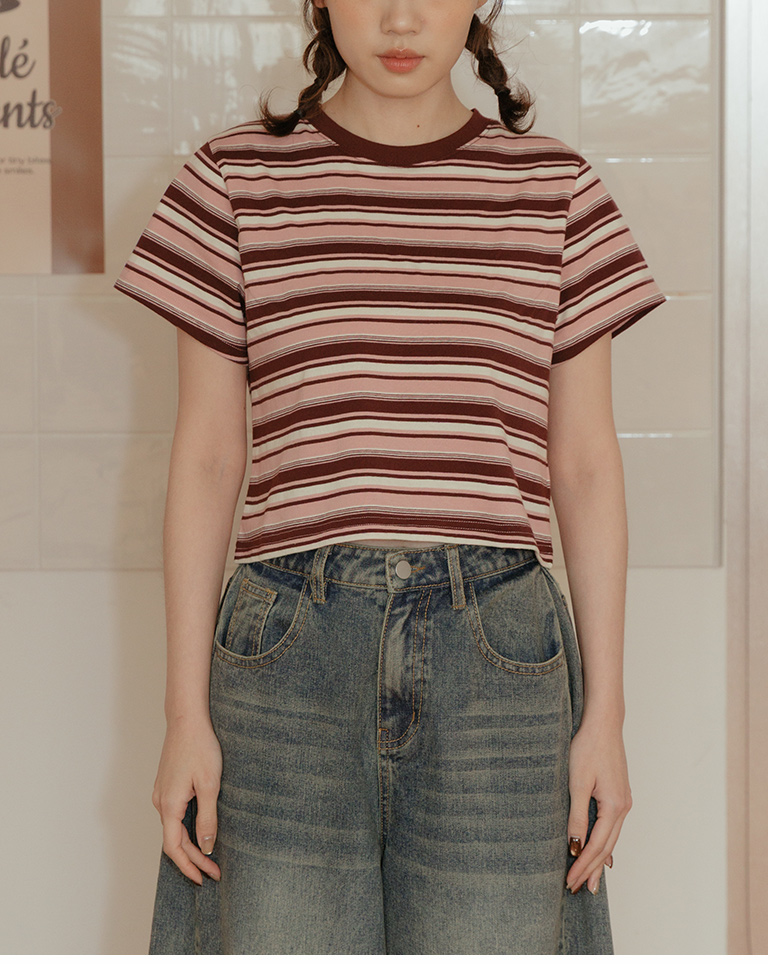 ストライプショート丈トップス 3色展開
