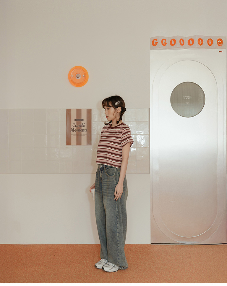 ストライプショート丈トップス 3色展開