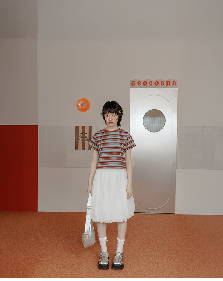 ストライプショート丈トップス 3色展開