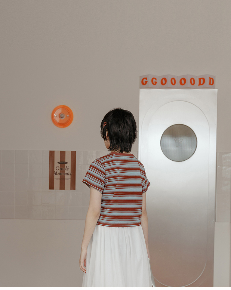 ストライプショート丈トップス 3色展開