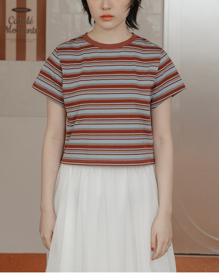 ストライプショート丈トップス 3色展開
