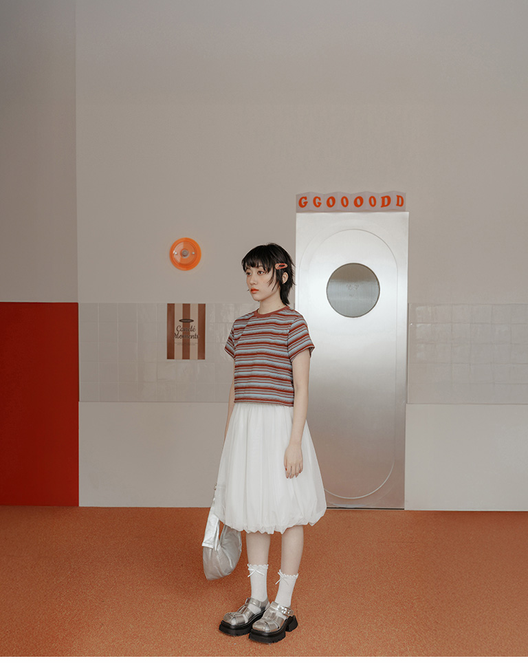 ストライプショート丈トップス 3色展開