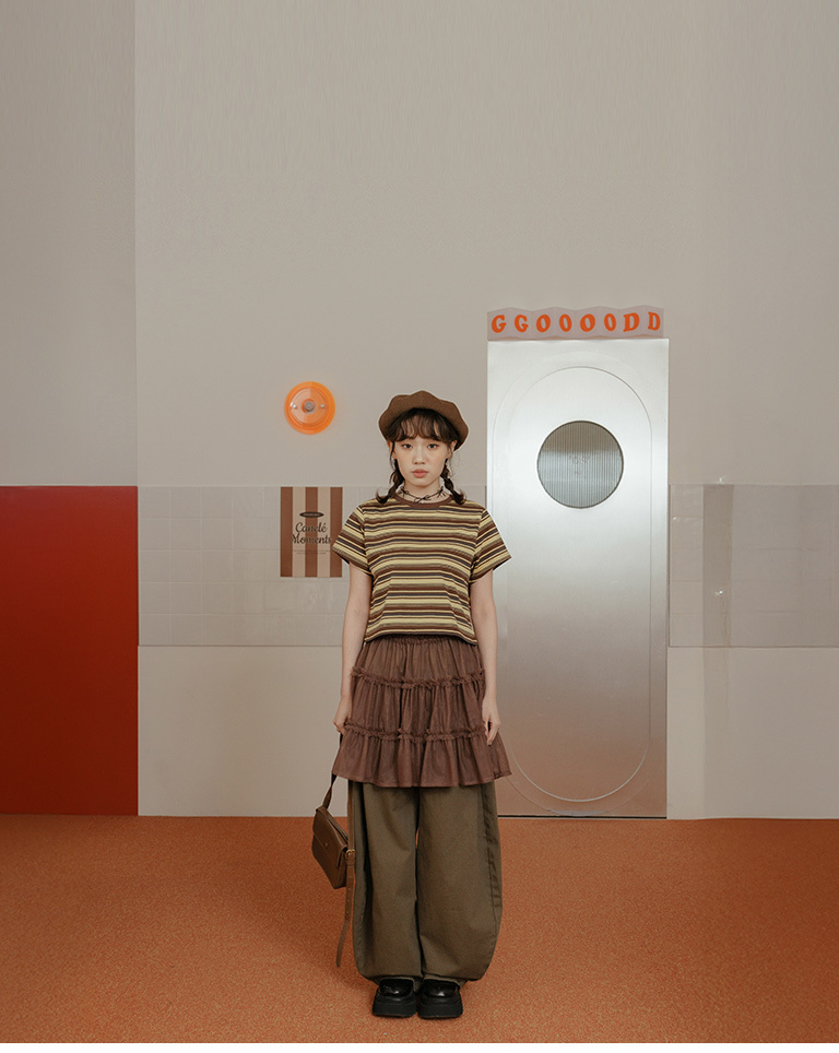 ストライプショート丈トップス 3色展開