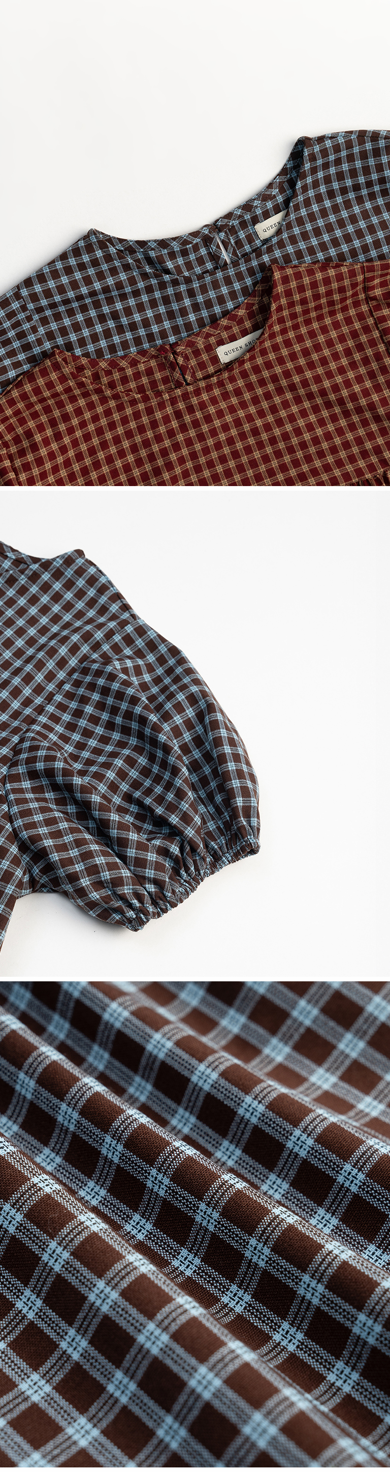 チェックフリルパフスリーブトップス 2色展開