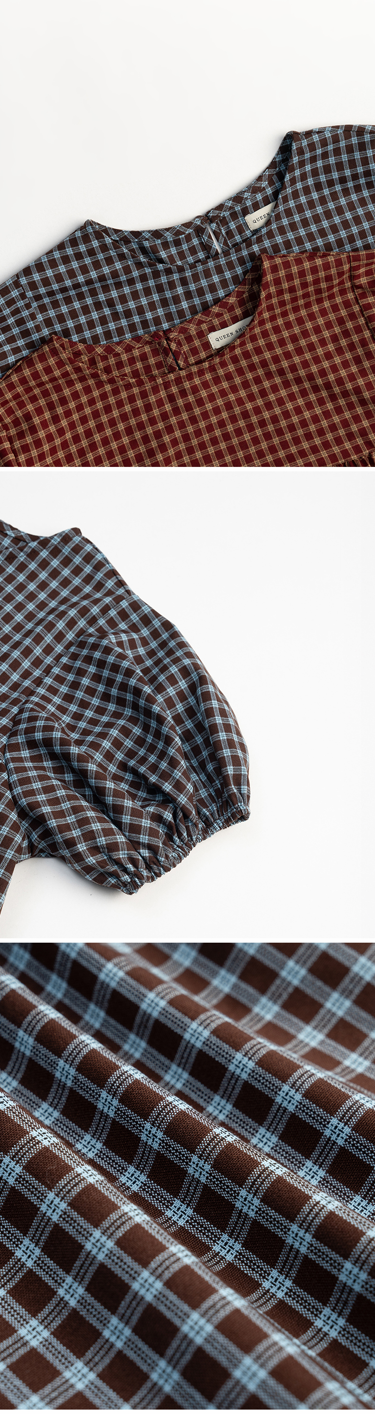 チェックフリルパフスリーブトップス 2色展開