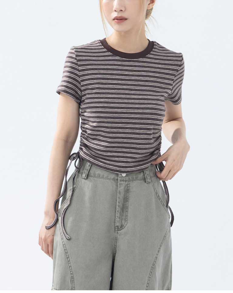 ボーダーサイドドロストトップス 2色展開