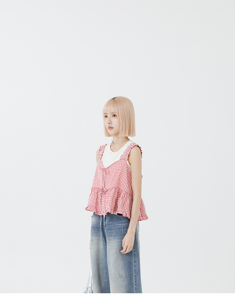 チェックペプラムタンクトップ 2色展開