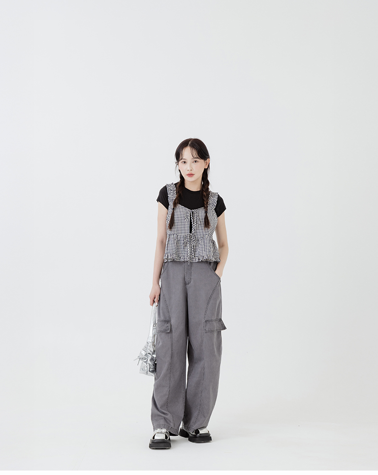 チェックペプラムタンクトップ 2色展開