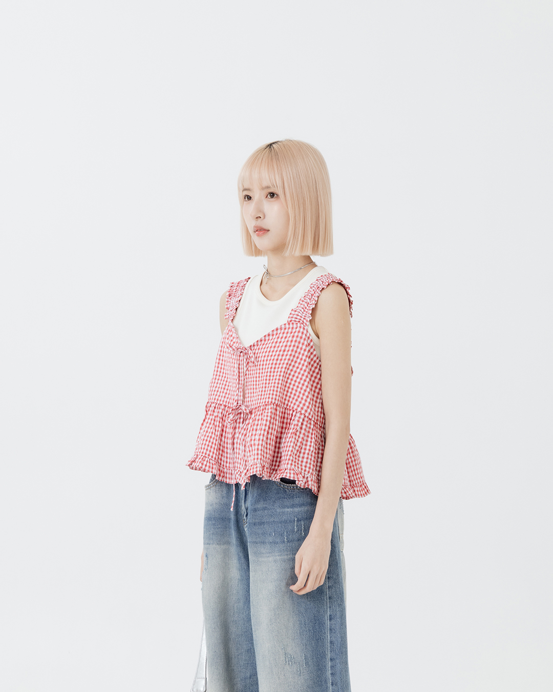 チェックペプラムタンクトップ 2色展開
