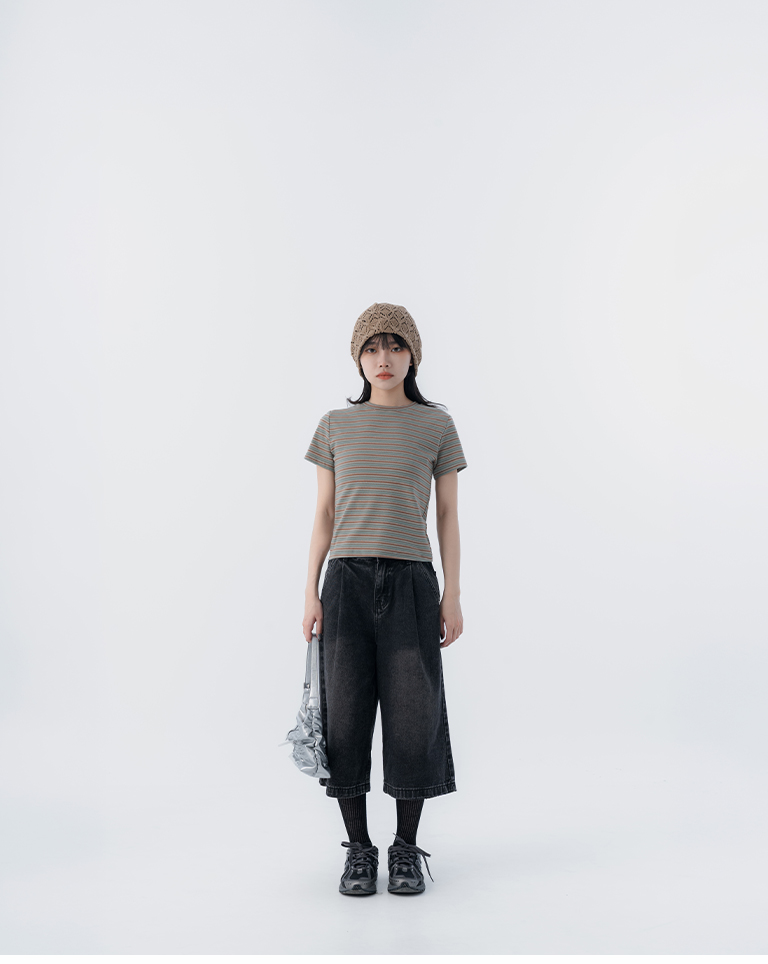 ストライプクルーネックトップス 4色展開