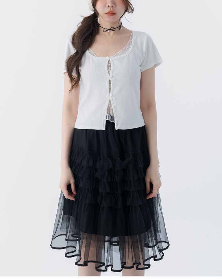 春12未到---フェイクレイヤードレーストップス 3色展開