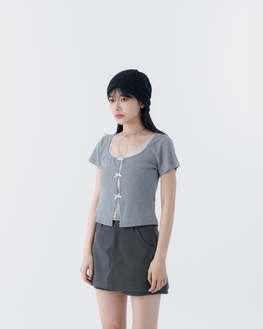 春12未到---フェイクレイヤードレーストップス 3色展開
