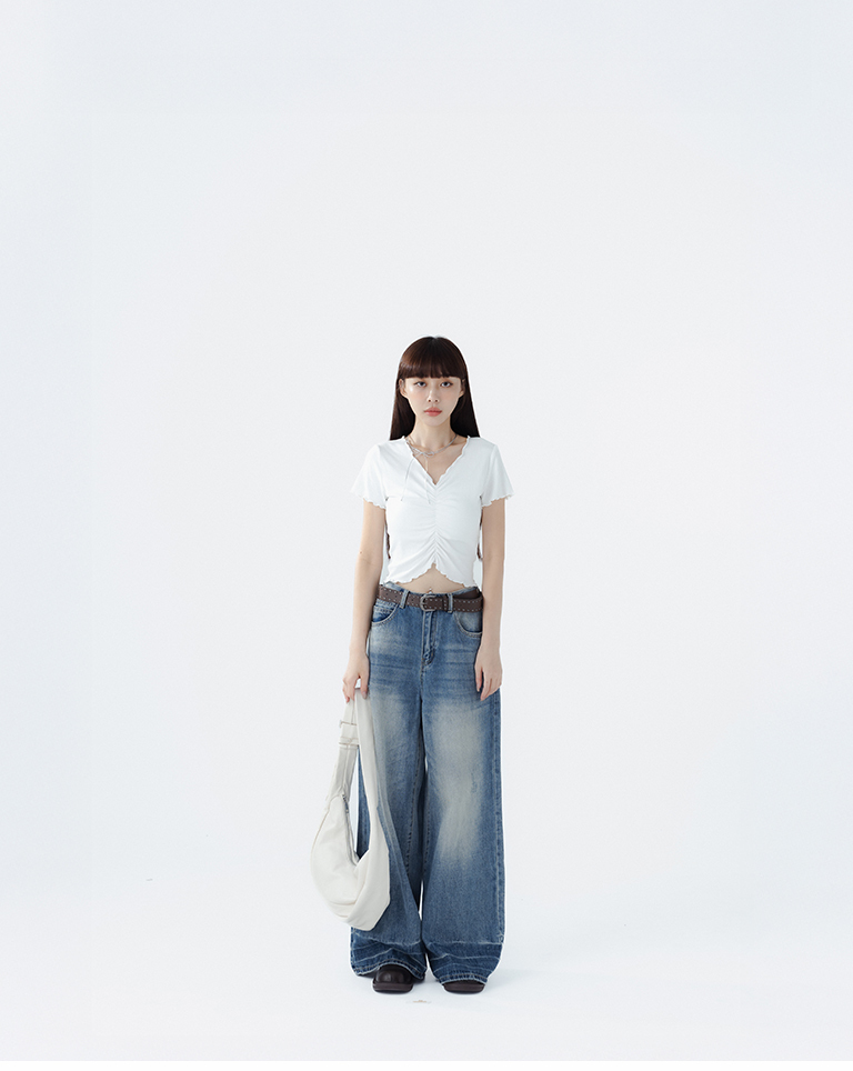 メローフリルリブクロップドトップス 4色展開