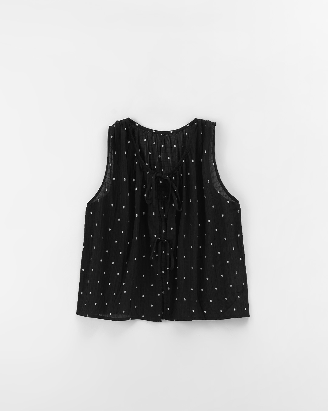 小花柄シワ加工リボンベスト 3色展開