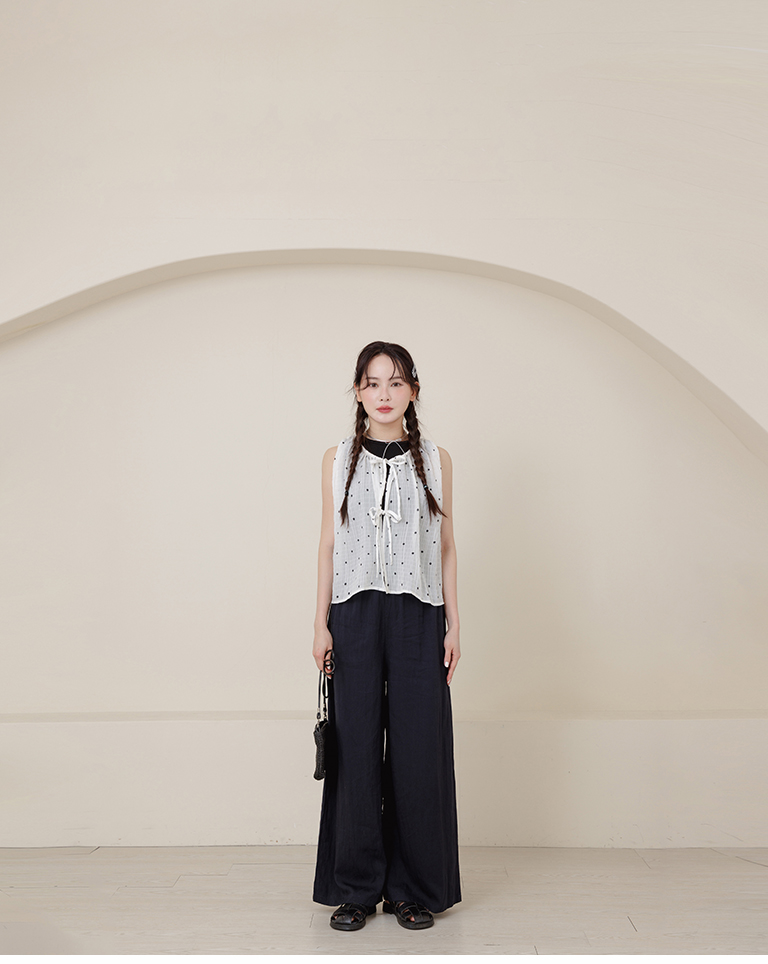 小花柄シワ加工リボンベスト 3色展開