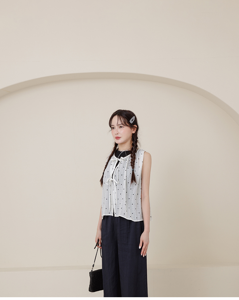 小花柄シワ加工リボンベスト 3色展開