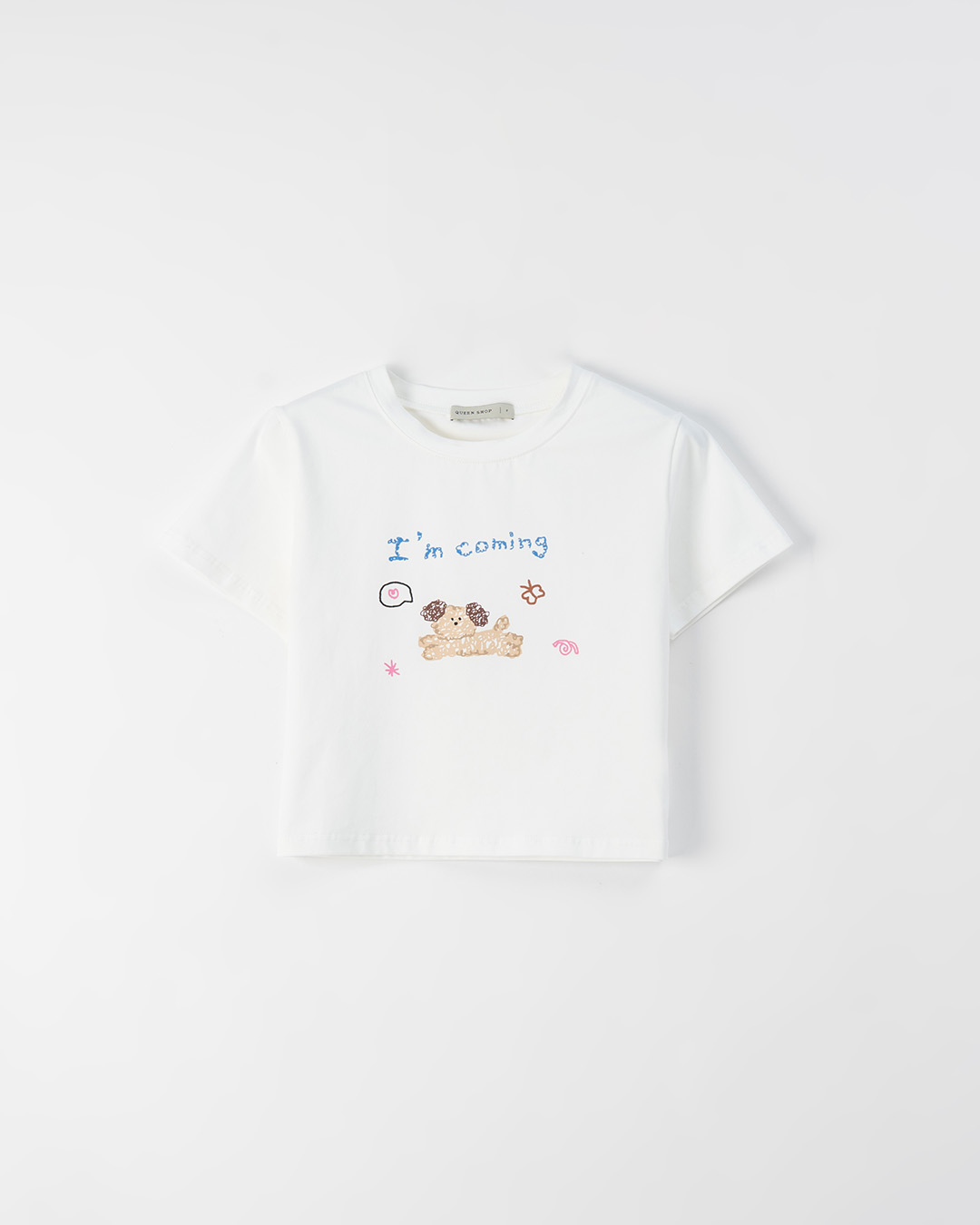 手描きドッグプリントショート丈トップス 2色展開