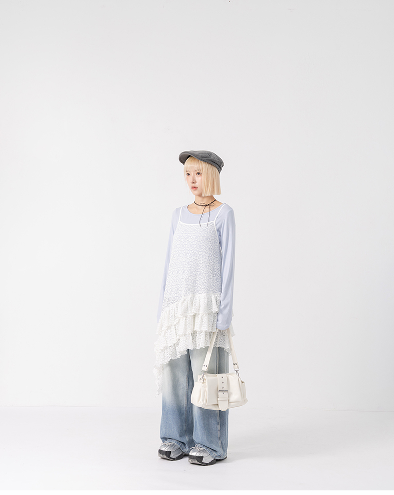 レース斜め切替キャミソール 3色展開