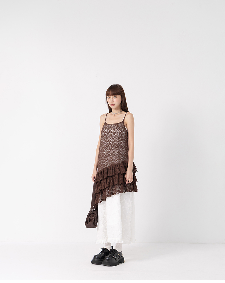 レース斜め切替キャミソール 3色展開
