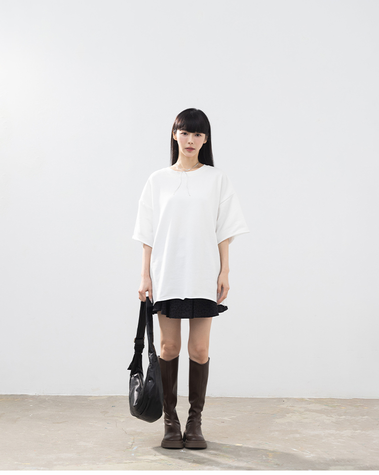 ロールヘムワイドシルエット半袖トップス 3色展開