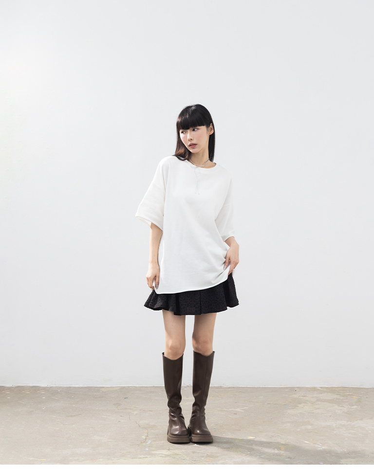 ロールヘムワイドシルエット半袖トップス 3色展開