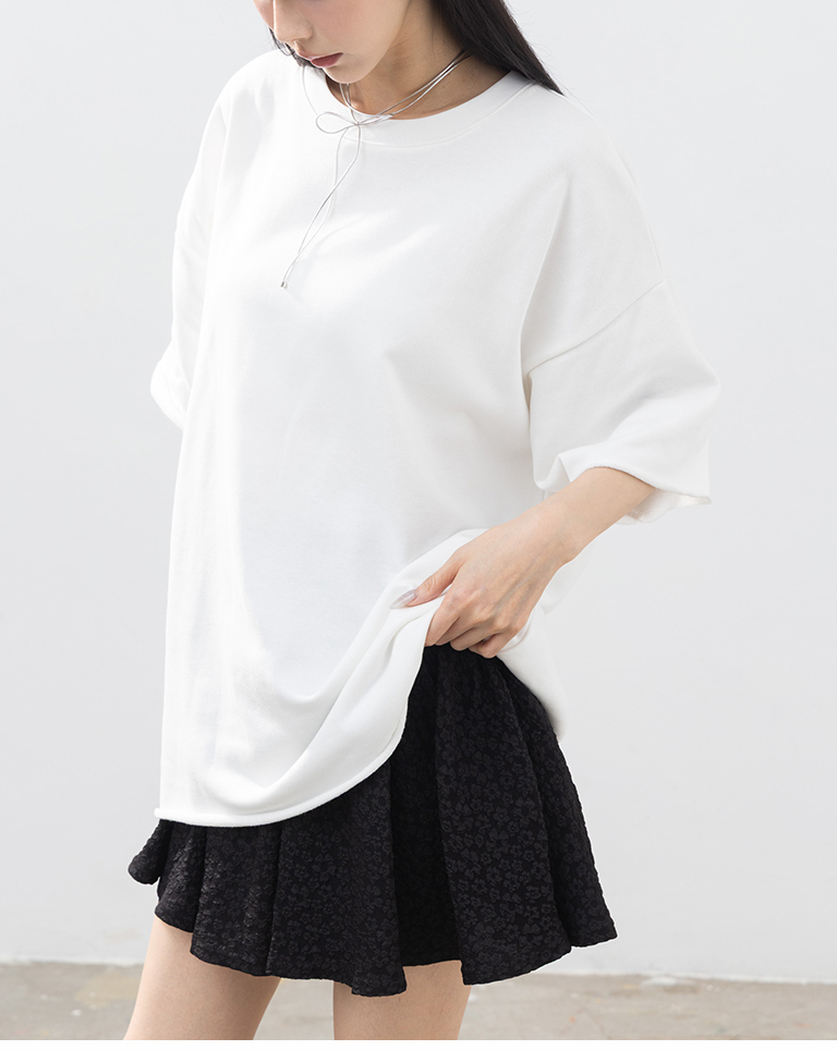 ロールヘムワイドシルエット半袖トップス 3色展開