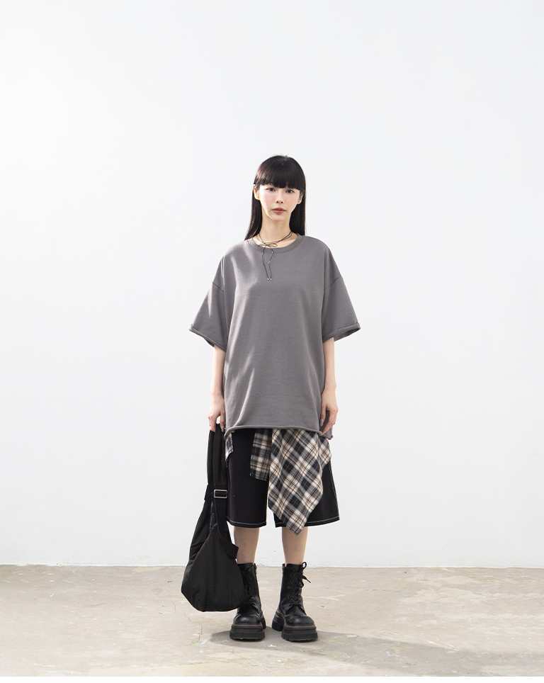 ロールヘムワイドシルエット半袖トップス 3色展開