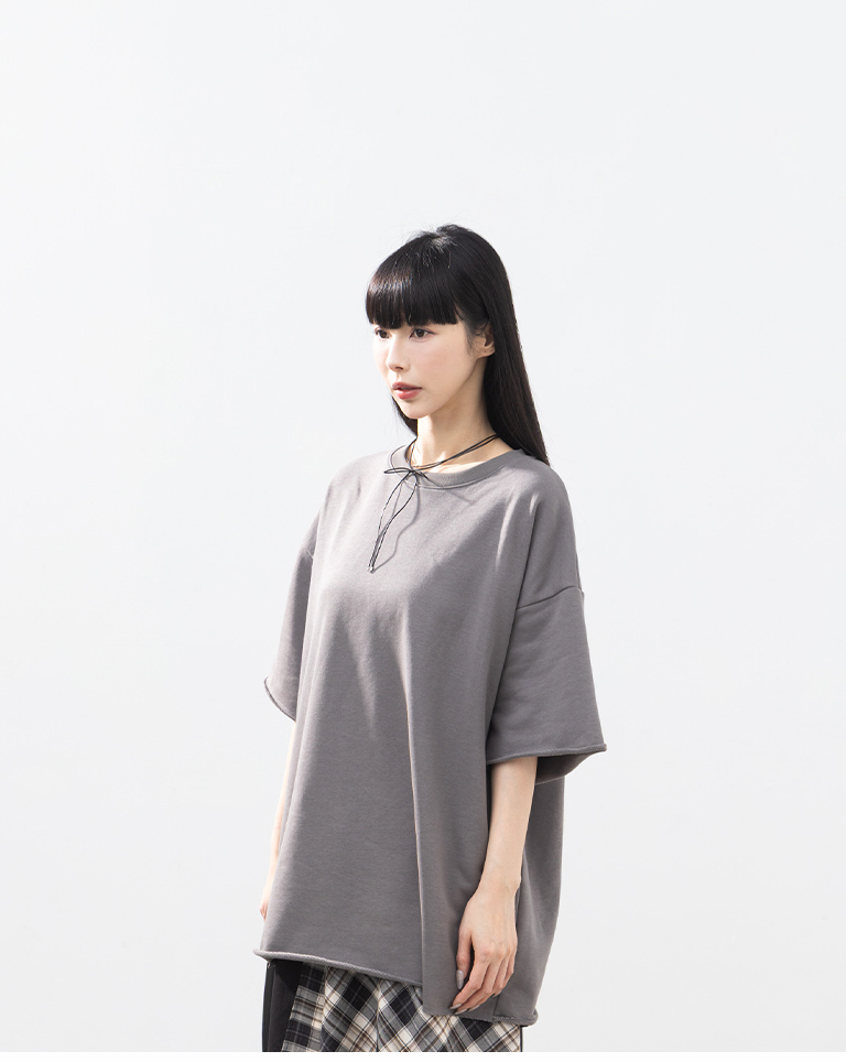 ロールヘムワイドシルエット半袖トップス 3色展開