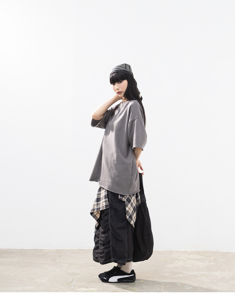 ロールヘムワイドシルエット半袖トップス 3色展開