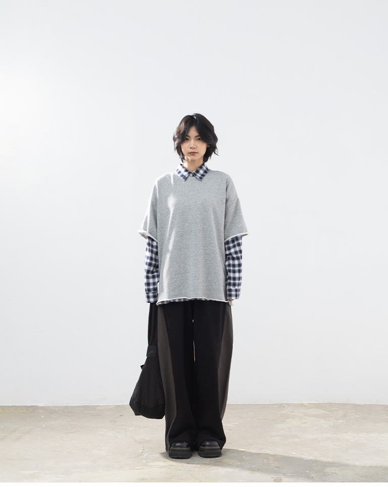 ロールヘムワイドシルエット半袖トップス 3色展開