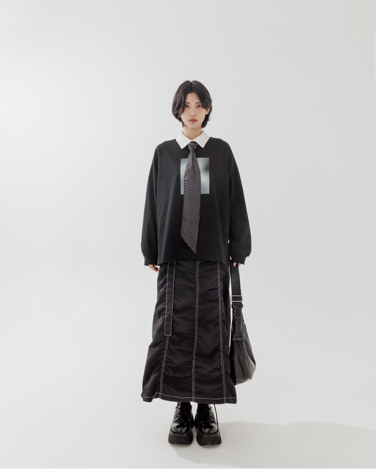 プリント長袖トップス