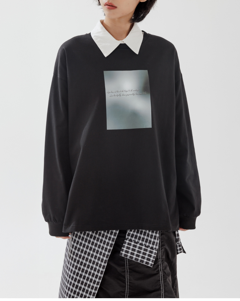 プリント長袖トップス