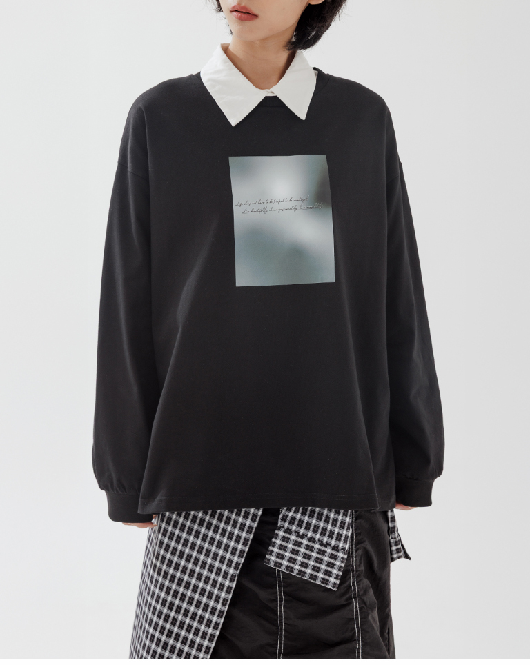 プリント長袖トップス