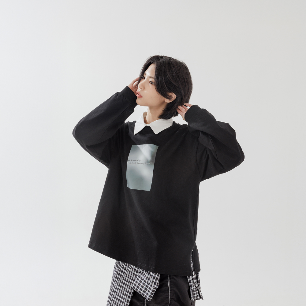 プリント長袖トップス