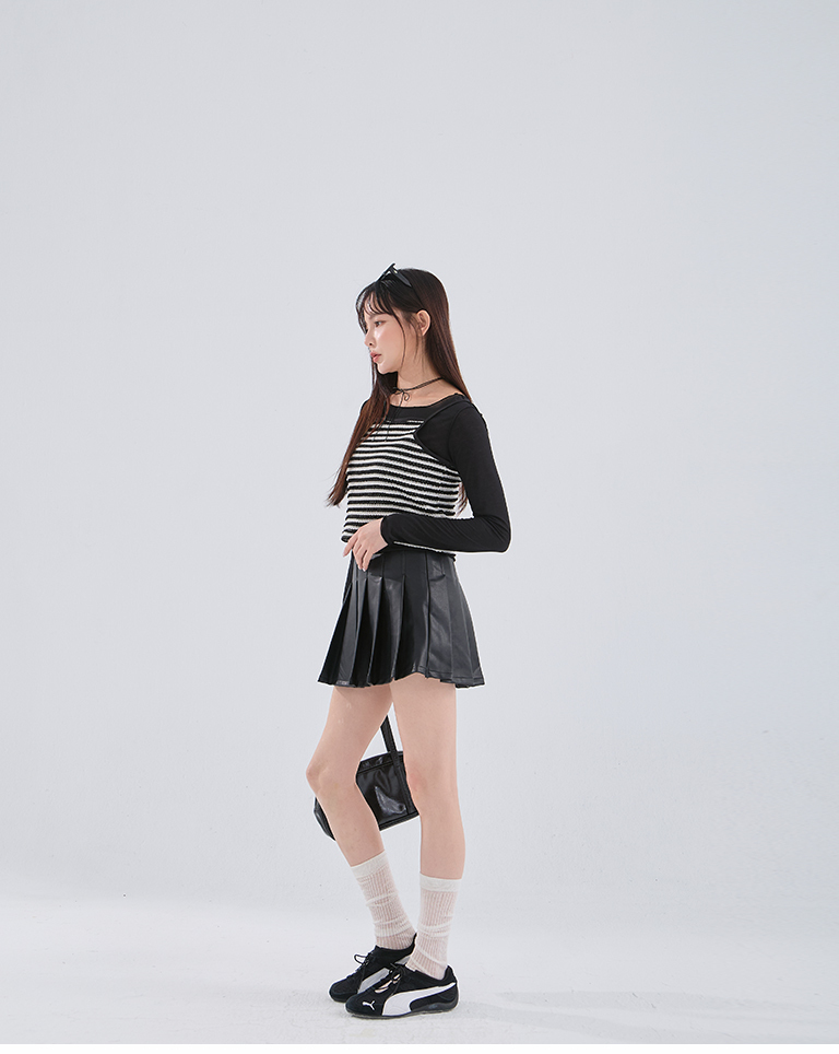 ストライプニット2点セットトップス