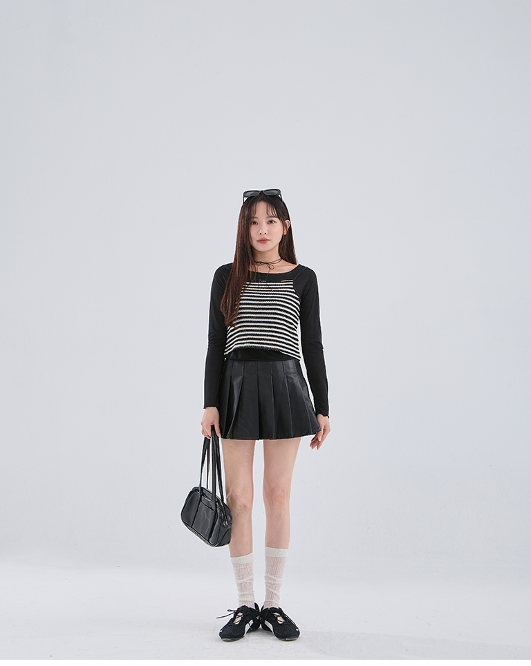 ストライプニット2点セットトップス