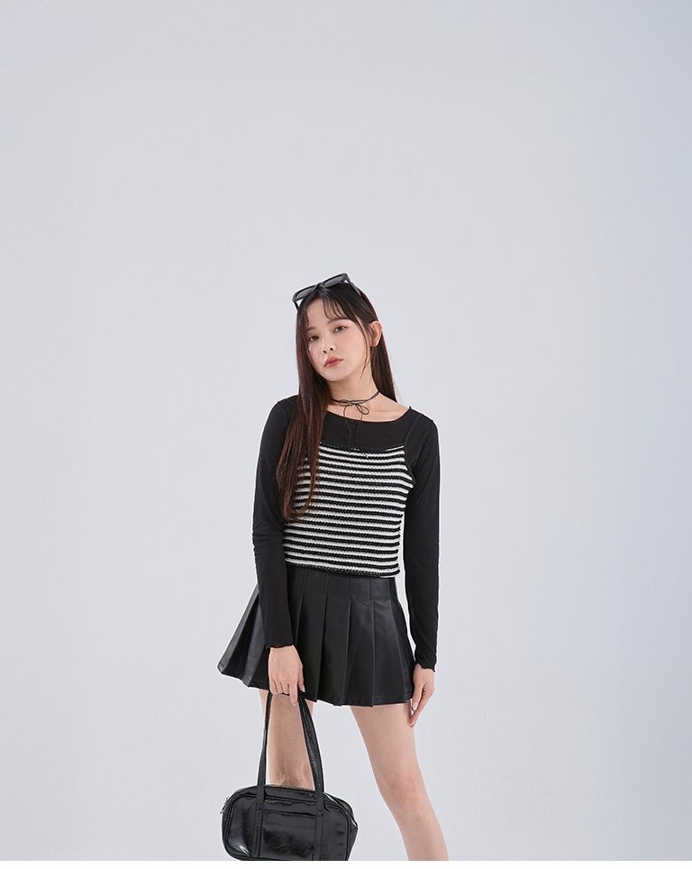 ストライプニット2点セットトップス