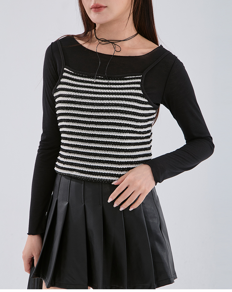 ストライプニット2点セットトップス