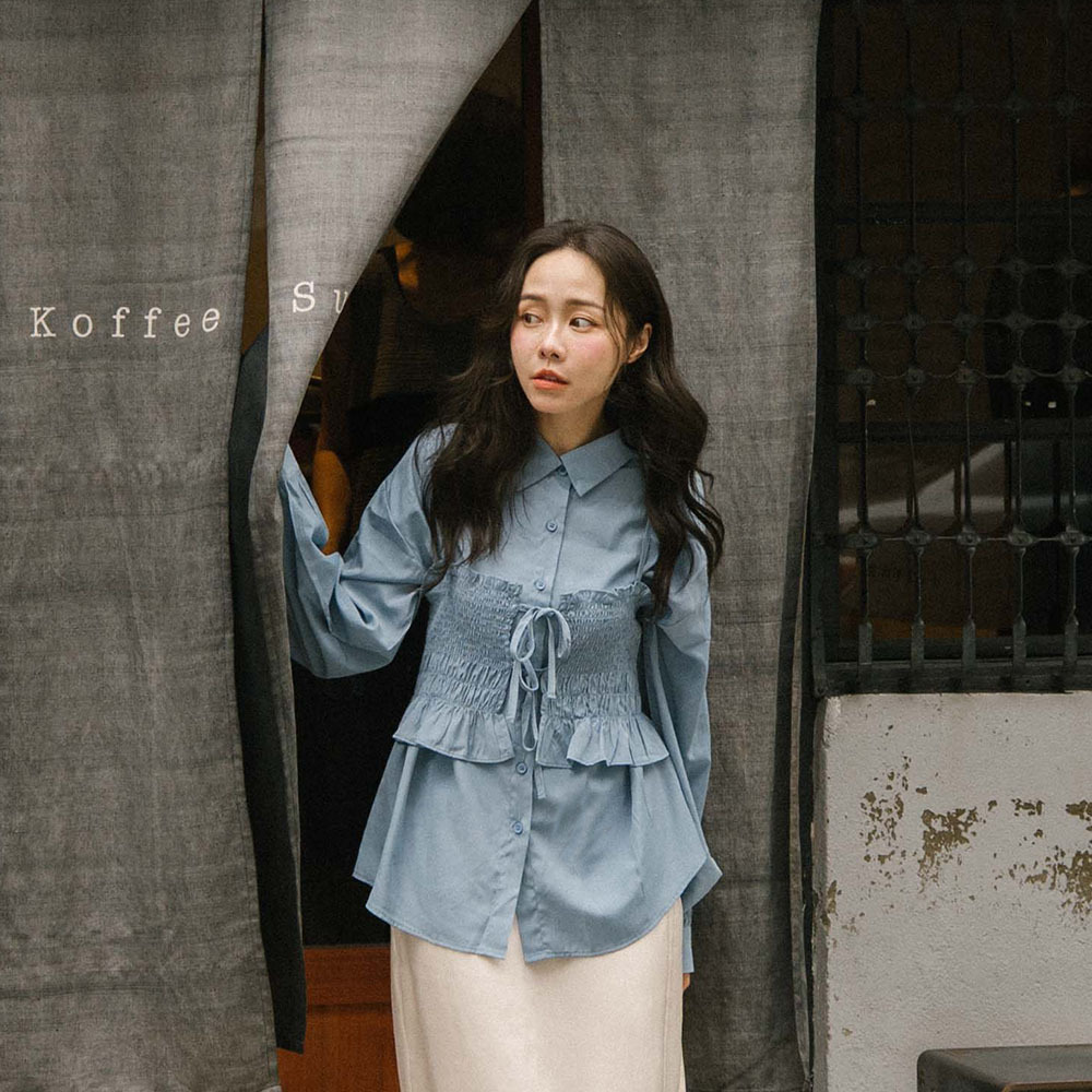 2WAYギャザービスチェシャツ 2色展開