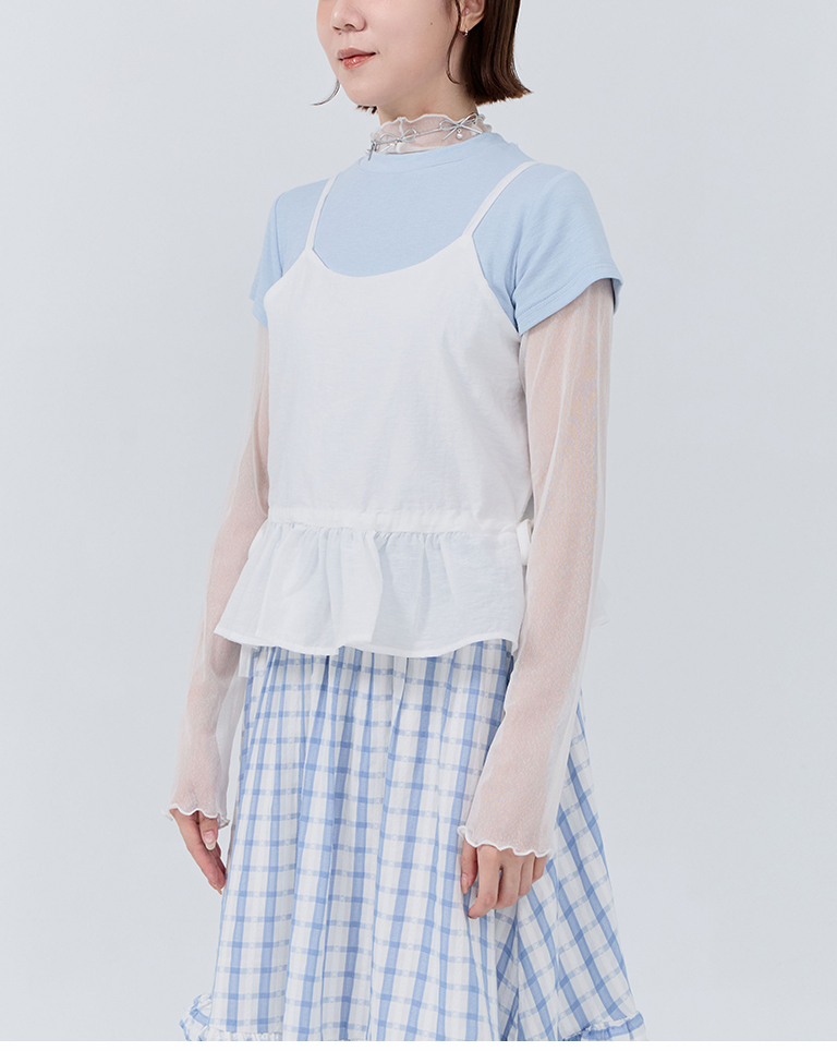 フリルヘム2点セット半袖トップス 2色展開